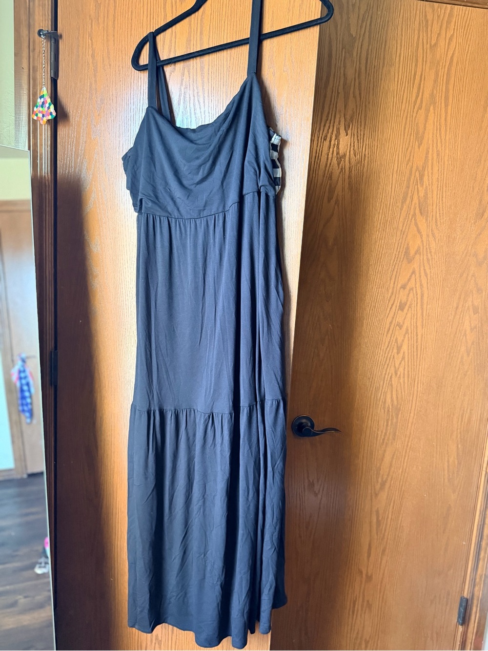 Cato Black Spaghetti-Strap Maxi Dress with Tiered Skirt